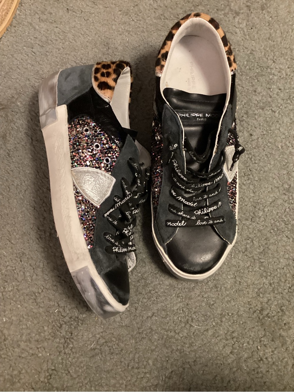 Philippe Model Women’s Black Multi Glitter Low-Top Sneakers